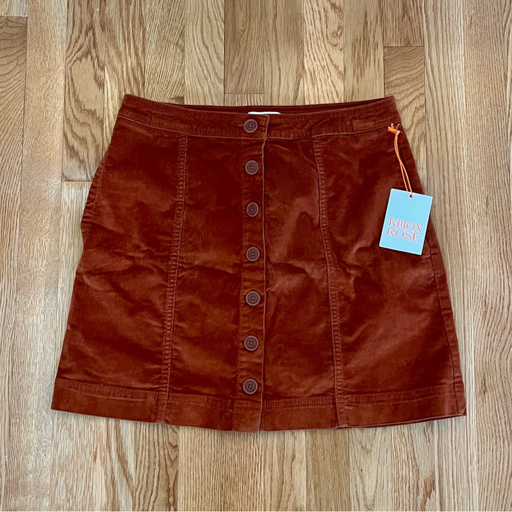 Knox Rose Burnt Orange Corduroy Button Front Mini Skirt